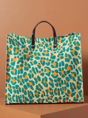 NWT Clare V. Neon Cat Leopard Leather Simple Tote Crossbody Bag